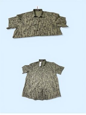 Casual Olive Green Short-Sleeve Dress Shirt - Unbranded